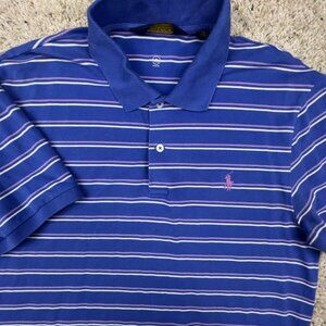 POLO GOLF Ralph Lauren PRO FIT POLO Shirt Short Sleeve Pink Blue Stripe Large